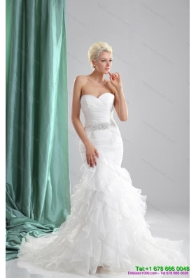 2015 Popular Ruffles White Sweetheart Mermaid Wedding Dresses with Sequins