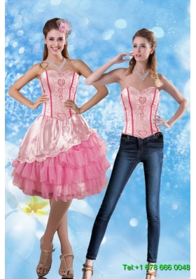 Affordable 2015 Sweetheart Embroidery Detachable Prom Skirts in Rose Pink