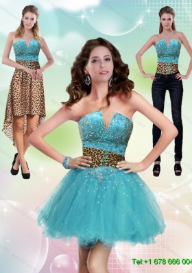 Detachable Aqua Blue Leopard Printed 2015  Prom Skirts with Beading