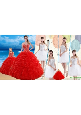 2015 Red Ruffled Quinceanera Dress and Beaded White Short Dama Dresses and Halter Top Beaded Pageant Dresses for Little Girl