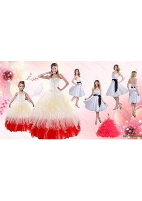 Multi Color Strapless Beading Quinceanera Dress and White Strapless Ruching Prom Dresses and  Halter Top Beading Little Girl Dress