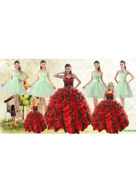 Beading Multi Color Sweetheart Quinceanera Gown and Apple Green Short Prom Dresses and  Straps Ruffles Little Girl Dress