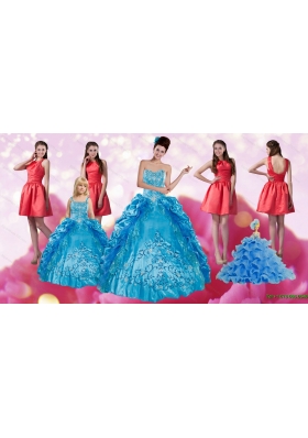 Embroidery and Pick Ups Quinceanera Dress and Ruching Short Dama Dresses and Spaghetti Straps Teal Little Girl Dress