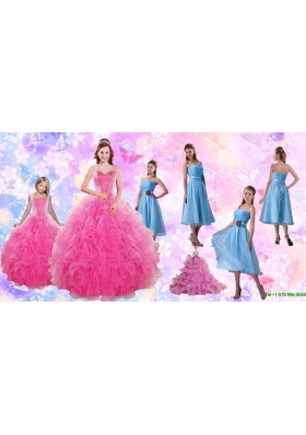 Beading and Ruffles Quinceanera Dress and Strapless Knee Length Baby Blue Dama Dresses and Rufles Cute Flower Girl Dress