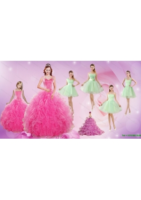Beautiful Ruffles and Beading Quinceanera Dress and Apple Green Short Dama Dresses and Beading Little Girl Dress