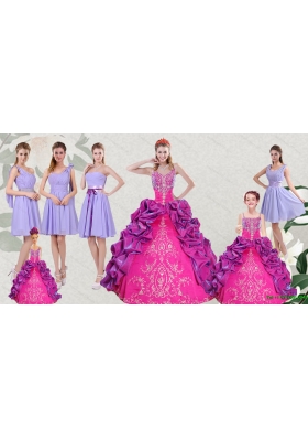 Multi Color Embroidery and Bubbles Quinceanera Dress and Ruching Short Dama Dresses and Spaghetti Straps Bubbles Little Girl Dress