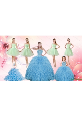 Ruffles Beading Ball Gown Quinceanera Dress and Sash Short Apple Green Dama Dresses and  Halter Top Little Girl Dress