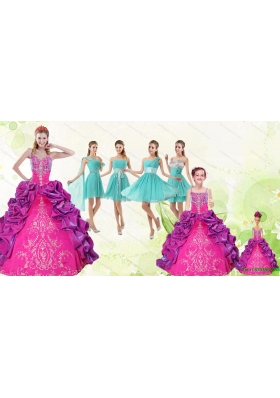 Spaghetti Straps Pick Ups 2015 Quinceanera Dress and Short Pretty Dama Dresses and Multi Color Little Girl Dress