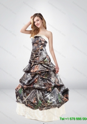 Elegant Strapless Brush Train Camo Wedding Dresses with Pick Ups