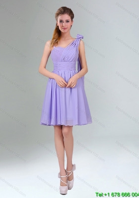 2015 Summer Mini Length Lavender Dama Dress with Ruching and Handmade Flower