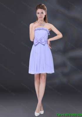 2015 Fall Perfect Lavender A Line Strapless Dama Dress with Bowknot