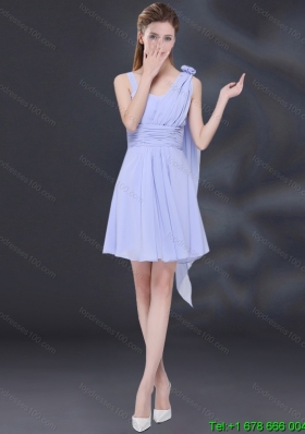 Top Seller Chiffon Ruching 2015 Summer Lavender Dama Dress with One Shoulder