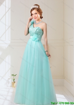 Perfect 2015 Fall Empire Lace Up Hand Made Flowers Dama Dresses in Mint