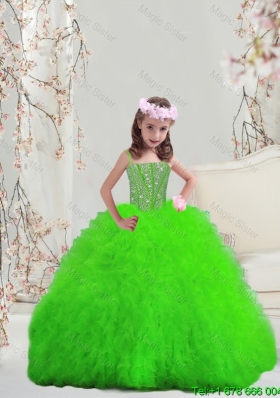 2016 Suitable Spring Green Spaghetti Mini Quinceanera Dresses with Beading and Ruffles