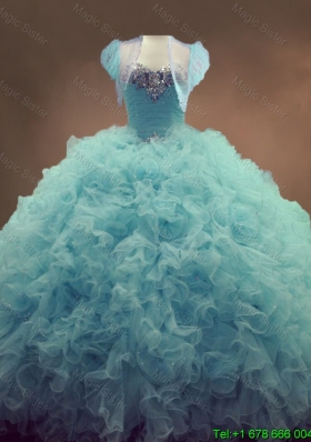 Pretty Beaded and Ruffles Quinceanera Gowns in Light Blue