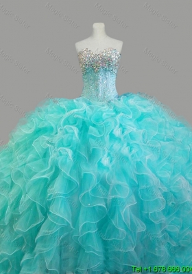 Summer Elegant Beaded Sweetheart Quinceanera Dresses in Aqua Blue