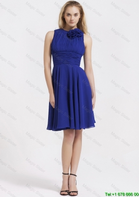 Fashionable Short Royal Blue Prom Dresses with Hand Made Flowers