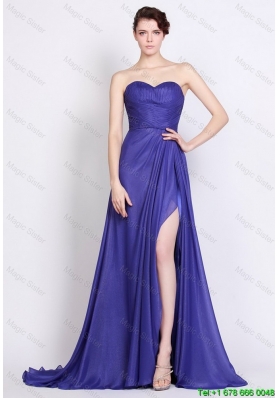 Luxurious Sweetheart High Slit Prom Dresses in Royal Blue