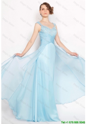 Perfect Straps Ruched Light Blue Prom Dresses with Beading