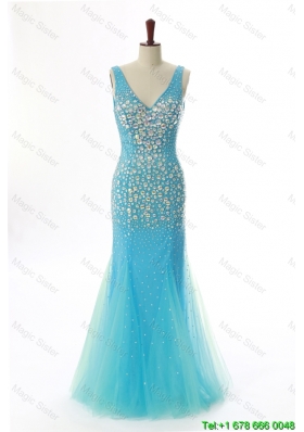 Clearence Mermaid V Neck Backless Beading Long Prom Dresses for 2016