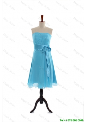 Clearence Belt and Bowknot Short Prom Dress in Aqua Blue for 2016