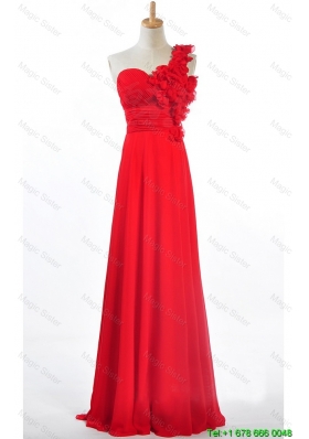 Clearence Empire One Shoulder Prom Dresses with Hand Made Flowers