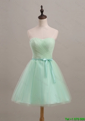 Clearence Ruching and Belt Apple Green Short Prom Dresses for 2016