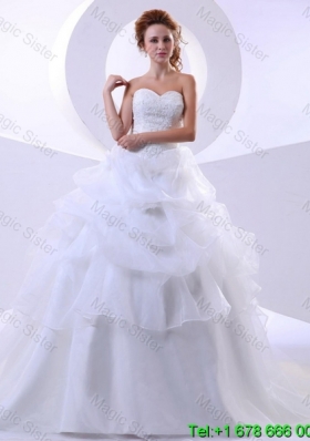 2016 Fashionable Ball Gown Sweetheart Lace Wedding Dresses with Chapel Train