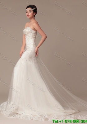 Luxurious Beading and Lace White Wedding Dress with Court Train
