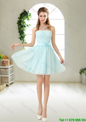 Elegant Strapless Mini Length Bridesmaid Dresses with Bowknot