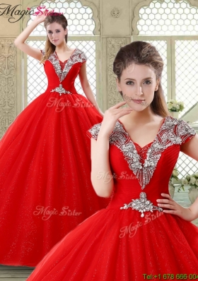 Exquisite Ball Gown Beading Sweet 16 Dresses with V Neck