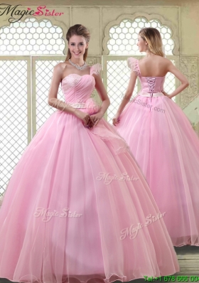 2016 Lovely Rose Pink Quinceanera Dresses with One Shoulder
