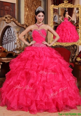 2016 Fashionable Coral Red Ball Gown Floor Length Quinceanera Dresses