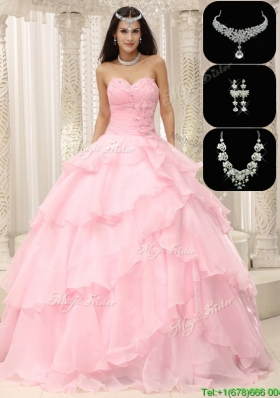 Plus Size Beading and Ruffles Sweet 16 Dresses in Baby Pink