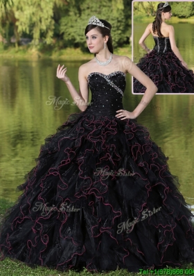 2016 Puffy Ruffles Layered and Beading Quinceanera Gowns in Black