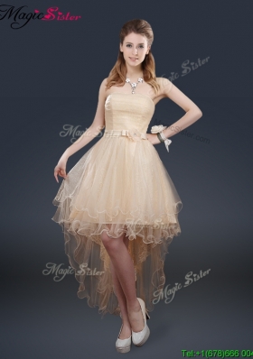 Pretty 2016 High Low Prom Dresses with Belt for Fall
