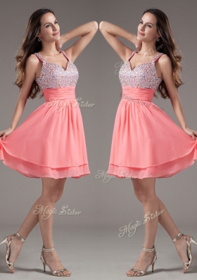 Discount Straps Beading Short Watermelon Best Selling Prom Gowns
