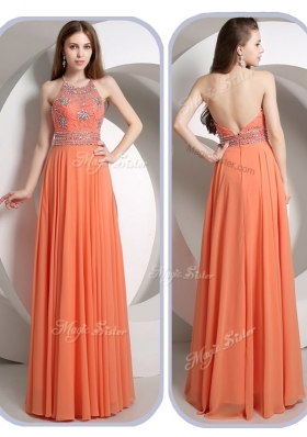 Romantic Empire Halter Top Orange Bridesmaid Dresseswith Beading