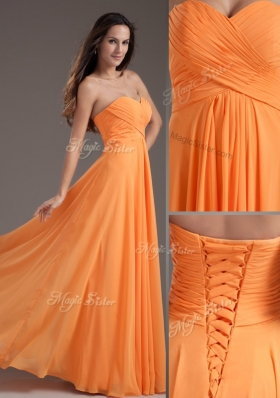 Low Price Sweetheart Floor Length Ruching Bridesmaid Dresses in Orange