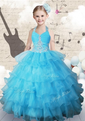 Pretty Halter Top Mini Quinceanera Dresses with Beading and Ruffled Layers