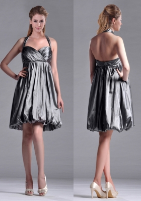 2016 New Style Halter Top Taffeta Silver Dama Dress with Backless