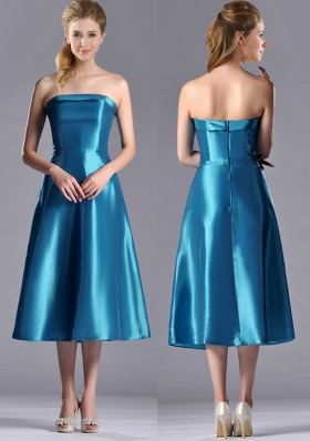 2016 Luxurious A Line Strapless Tea Length Dama Dress in Teal
