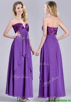 Cheap Beaded Decorated V Neck Chiffon Christmas Party Dress in Eggplant Purple