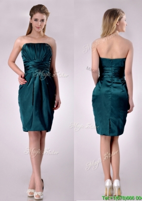 Exclusive Column Ruched Decorated Bodice Christmas Party Dress in Hunter Green