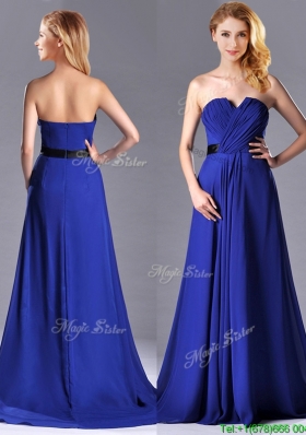 Luxurious Empire Chiffon Royal Blue Christmas Party Dress with Brush Train