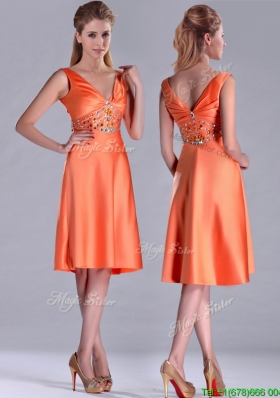 New Arrivals V Neck Beaded Short Christmas Party Dress in Orange Red