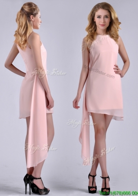 New Style Scoop Empire Chiffon Asymmetrical Prom Dress in Baby Pink