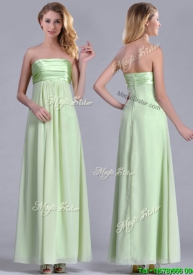 Cheap Strapless Yellow Green Chiffon Dama Dress in Ankle Length