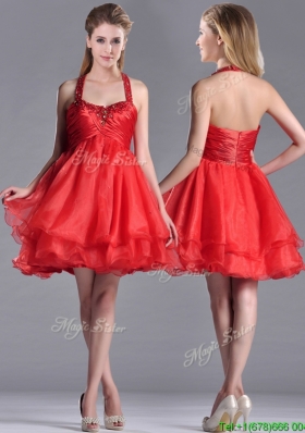 Modern Beaded Decorated Top and Halter Top Dama Dress in Organza