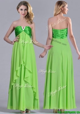 Pretty Beaded Decorated V Neck Spring Green Dama Dress in Ankle Length